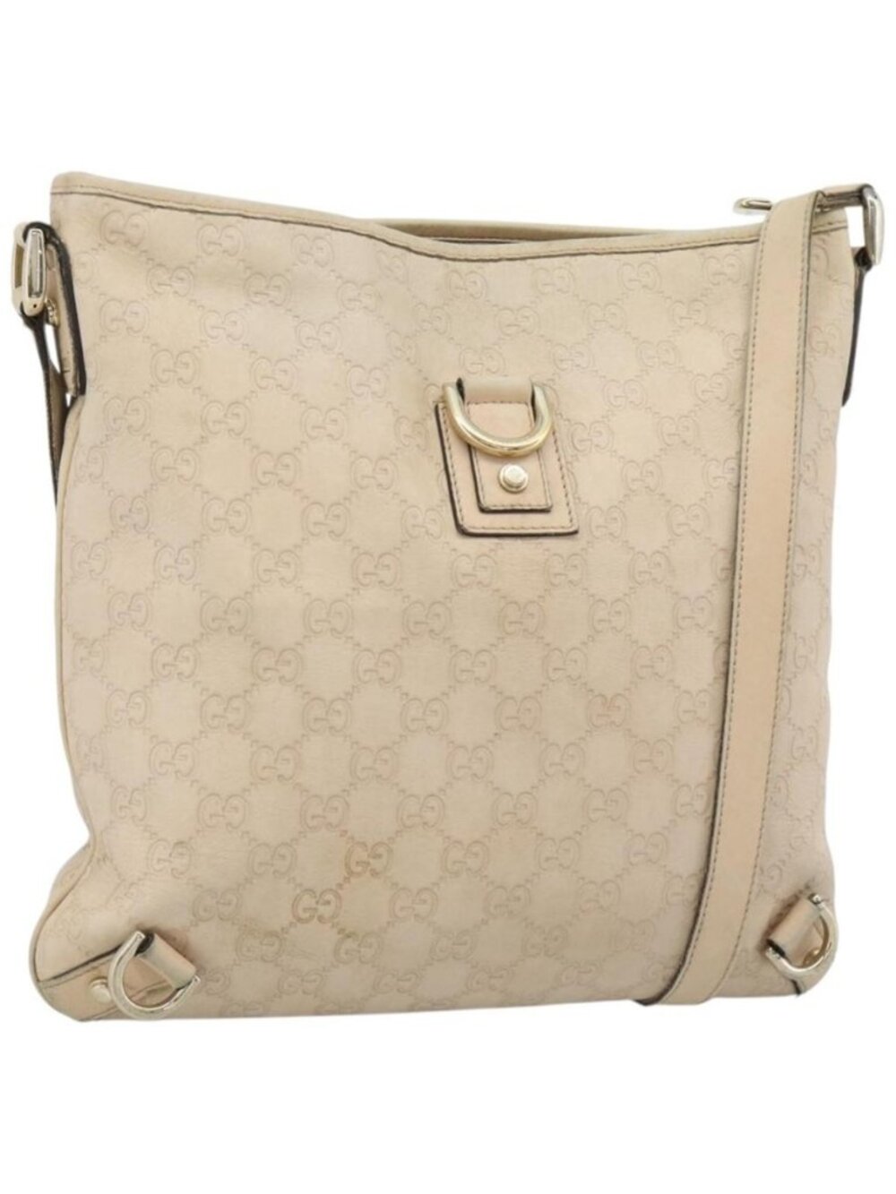 Authentic GUCCI GG Canvas Guccissima Shoulder Bag Leather Ivory Gold 131326